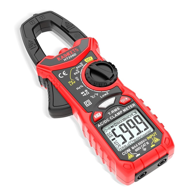 KAIWEETS HT206D Digital Clamp Meter T-RMS 6000 Counts, Multimeter Voltage Tester Auto-ranging, Measures Current Voltage Temperature Capacitance Resistance Diodes Continuity Duty-Cycle (AC/DC Current) - Image 1